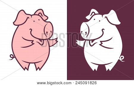Dancing Pig Mascot. Cute Piggy Silhouette Character.