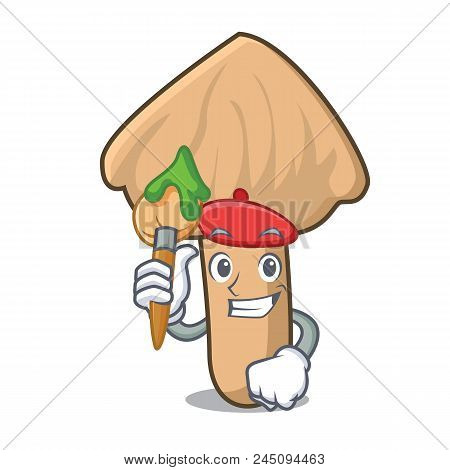 Artist Inocybe Mushroom Character Cartoon Vector Illustration