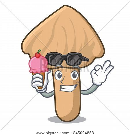 With Ice Cream Inocybe Mushroom Character Cartoon Vector Illustration