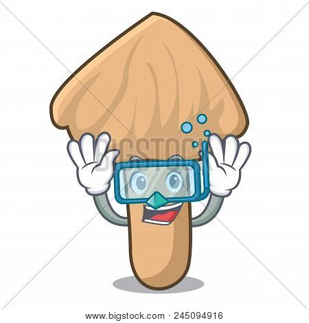 Diving Inocybe Mushroom Character Cartoon Vector Illustration