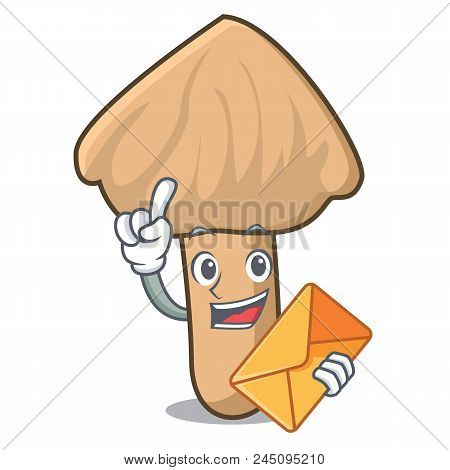 With Envelope Inocybe Mushroom Character Cartoon Vector Illustration