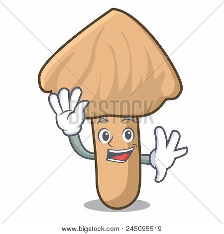 Waving Inocybe Mushroom Character Cartoon Vector Illustration