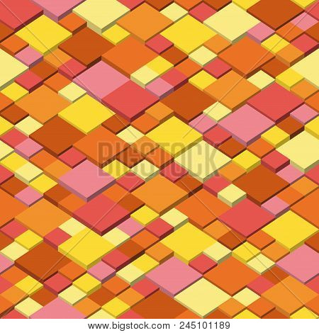 Vector Background. Seamless Illustration Of Abstract Texture With Squares. Autumn Colors Pattern Des