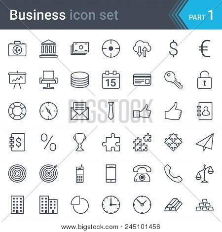 Modern, Simple And Thin Business Stroked Icon Set Isolated On White Background