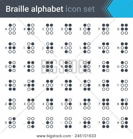 Braille Alphabet Simple Thin Icon Set Isolated On White Background