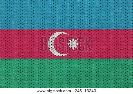 Azerbaijan Flag Printed On A Polyester Nylon Sportswear Mesh Fabric With Some Folds