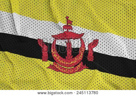 Brunei Darussalam Flag Printed On A Polyester Nylon Sportswear Mesh Fabric With Some Folds