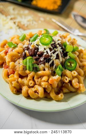 Fancy Taco Macaroni And Cheese With Black Beans Jalapenos And White Cheddar
