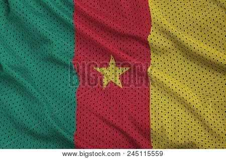 Cameroon Flag Printed On A Polyester Nylon Sportswear Mesh Fabric With Some Folds