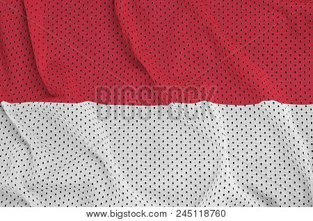 Indonesia Flag Printed On A Polyester Nylon Sportswear Mesh Fabric With Some Folds