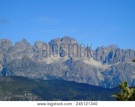 An Amazing Caption Of The The Dolomites Of Brenta  From Trento In Summer Days With Some Clouds And B