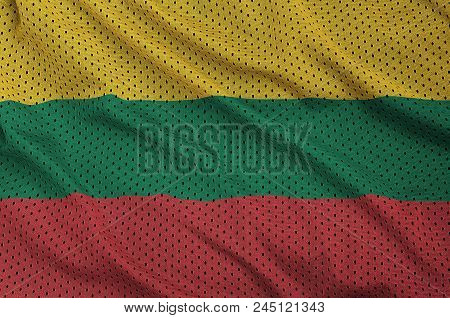 Lithuania Flag Printed On A Polyester Nylon Sportswear Mesh Fabric With Some Folds
