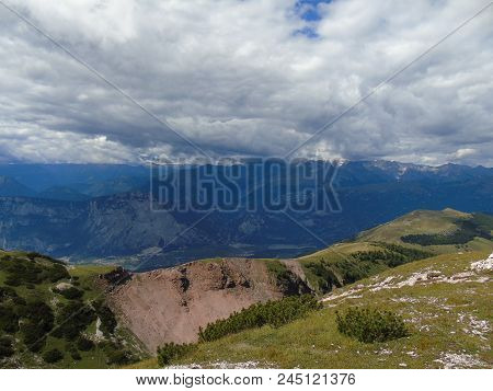 An Amazing Caption Of The The Dolomites Of Brenta  From Trento In Summer Days With Some Clouds And B