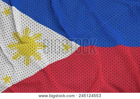 Philippines Flag Printed On A Polyester Nylon Sportswear Mesh Fabric With Some Folds
