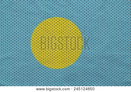 Palau Flag Printed On A Polyester Nylon Sportswear Mesh Fabric With Some Folds