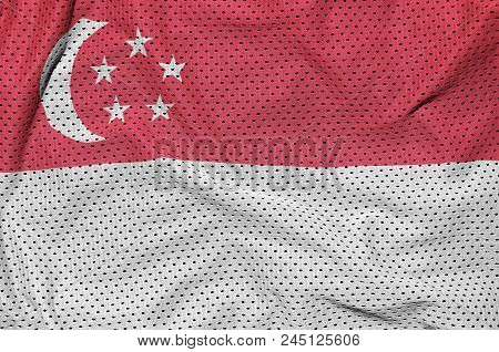 Singapore Flag Printed On A Polyester Nylon Sportswear Mesh Fabric With Some Folds