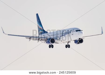 Novosibirsk, Russia - February 14, 2018: Boeing 737-85f Vq-boy Of The Yakutia Airlines Comes To The 