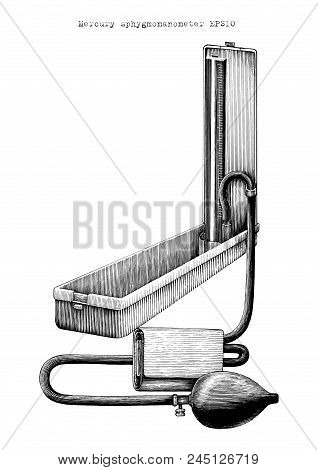 Mercury Meter Sphygmomanometer Manual.sphygmomanometer Hand Drawing Vintage Engraving Illustration