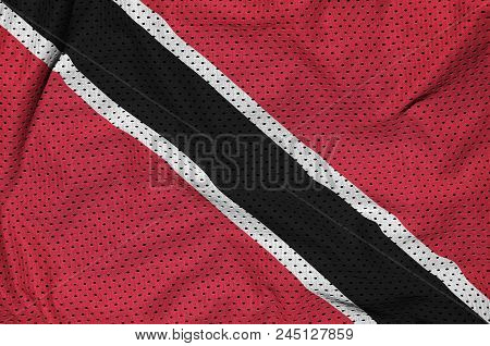 Trinidad And Tobago Flag Printed On A Polyester Nylon Sportswear Mesh Fabric With Some Folds