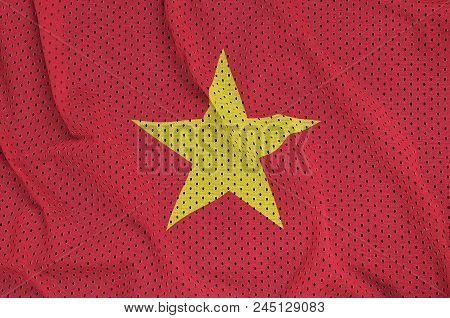 Vietnam Flag Printed On A Polyester Nylon Sportswear Mesh Fabric With Some Folds