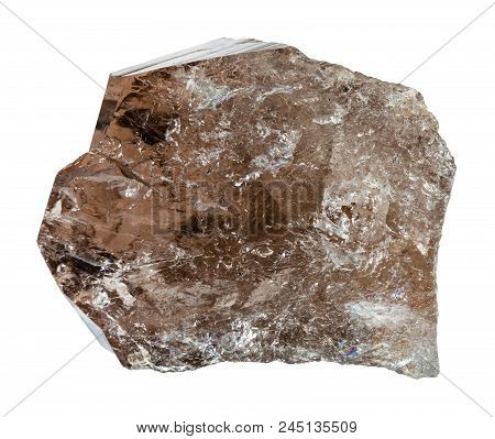Macro Shooting Of Natural Mineral - Smoky Quartz Stone Isolated On White Backgroung From Ural Mounta