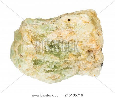 Macro Shooting Of Natural Mineral - Raw Chrysoberyl (green Beryl) Crystal Isolated On White Backgrou