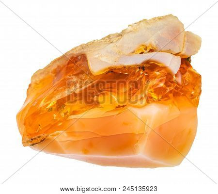 Macro Shooting Of Natural Mineral - Rough Precious Opal And Fire Opal Gemstone Isolated On White Bac