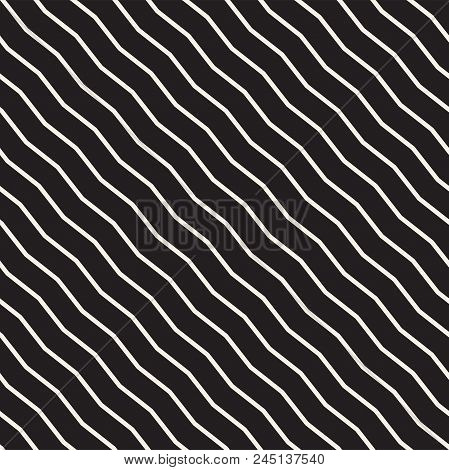 Vector Seamless Black And White Wavy Lines Pattern. Abstract Geometric Background