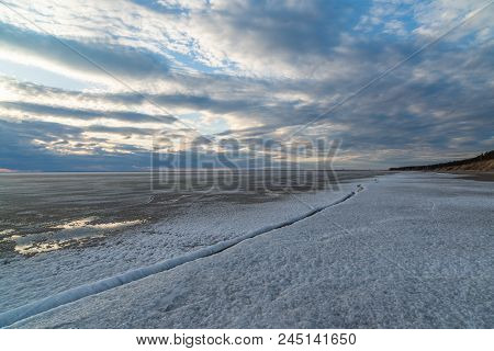 Spring Landscape. Melting Snow On The Ob Reservoir. Russia, Siberia, The Novosibirsk Region.
