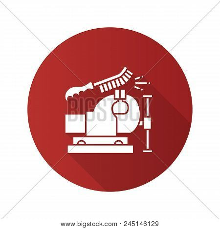 Bench Vice Cleaning With Wire Brush Flat Linear Long Shadow Icon. Leg Vice. Vector Outline Symbol