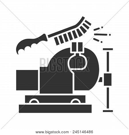Bench Vice Cleaning With Wire Brush Glyph Icon. Leg Vice. Silhouette Symbol. Negative Space. Vector 