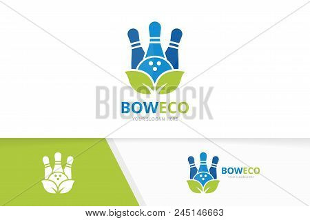 Vector Bowling And Leaf Logo Combination. Game And Eco Symbol Or Icon. Unique Kegling And Organic Lo