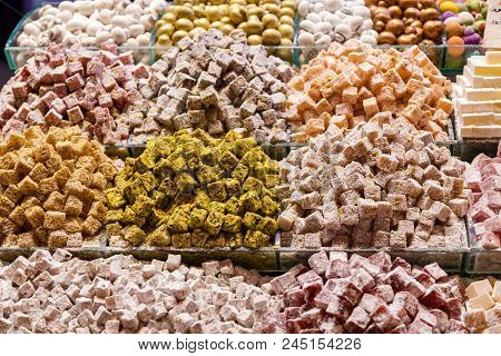 Desserts And Sweets Disposed In A Store In Grand Bazaar, Istanbul