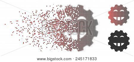 Vector Laugth Smiley Gear Icon In Dissolved, Pixelated Halftone And Undamaged Whole Versions. Disapp