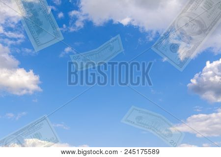 Mirage - Against The Blue Sky Flying Transparent Dollars.