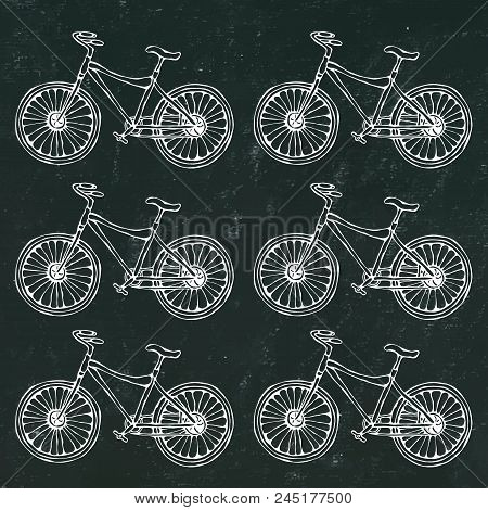 Black Board Background. Vector Hand Drawn Illustration Of City Bicycle In Ink. Bike With Step-throug