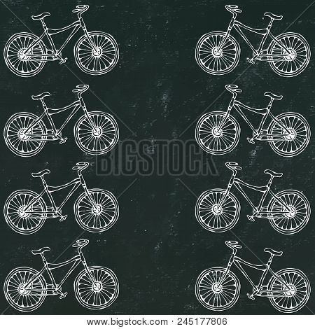 Black Board Background. Vector Hand Drawn Illustration Of City Bicycle In Ink. Bike With Step-throug