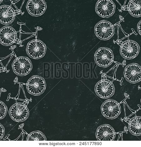 Black Board Background. Vector Hand Drawn Illustration Of City Bicycle In Ink. Bike With Step-throug