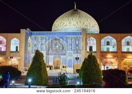 Isfahan, Iran - March 20, 2018: Sheikh Lotfollah Mosque In Eastern Side Of Naghsh-e Jahan Square At 
