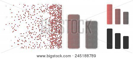 Vector Bar Chart Decrease Icon In Dispersed, Pixelated Halftone And Undamaged Entire Variants. Disap