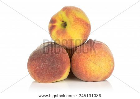 Three Yellow Peaches Stack Isolated On White Background