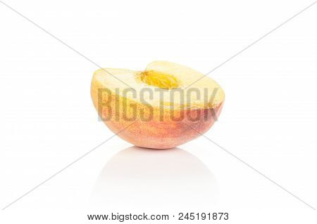 One Yellow Peach Half Without Drupe Isolated On White Background