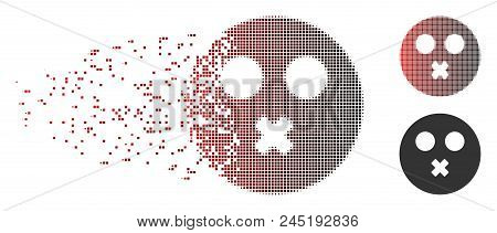 Vector Mute Smiley Icon In Sparkle, Pixelated Halftone And Undamaged Whole Variants. Disintegration 
