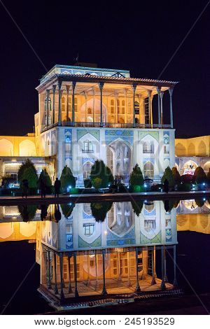 Ali Qapu Grand Palace In Western Side Of Naghsh-e Jahan Square At Night. Isfahan. Iran