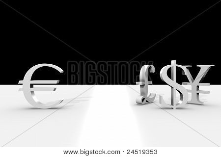 세련 된 검은색과 흰색 배경에 3d 통화 기호