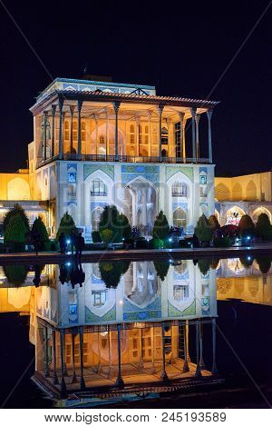 Ali Qapu Grand Palace In Western Side Of Naghsh-e Jahan Square At Night. Isfahan. Iran