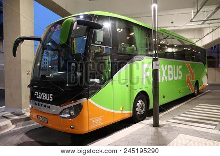 Leipzig, Germany - May 9, 2018: Flixbus At The New Bus Station In Leipzig. Flixbus Is A Large Intern