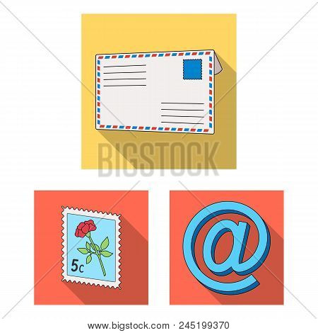 Mail And Postman Flat Icons In Set Collection For Design. Mail And Equipment Vector Symbol Stock  Il