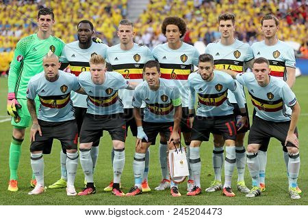 Nice, France - June 22, 2016: Players Of Belgium National Football Team Pose For A Group Photo Befor