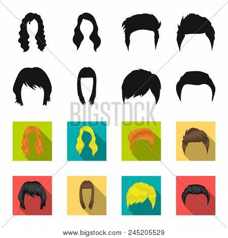 Mustache And Beard, Hairstyles Black, Flet Icons In Set Collection For Design. Stylish Haircut Vecto